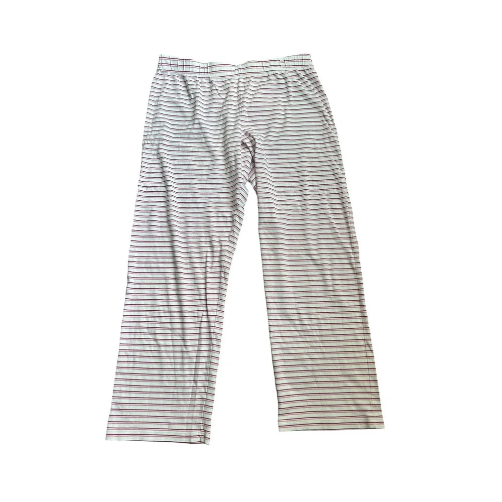 LAKE White Red Striped Pima Cotton Pajama Set Crew Long Sleeve Wide Leg Medium